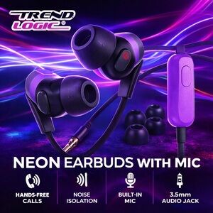 Black and Purple Earbud Headphones with Mic